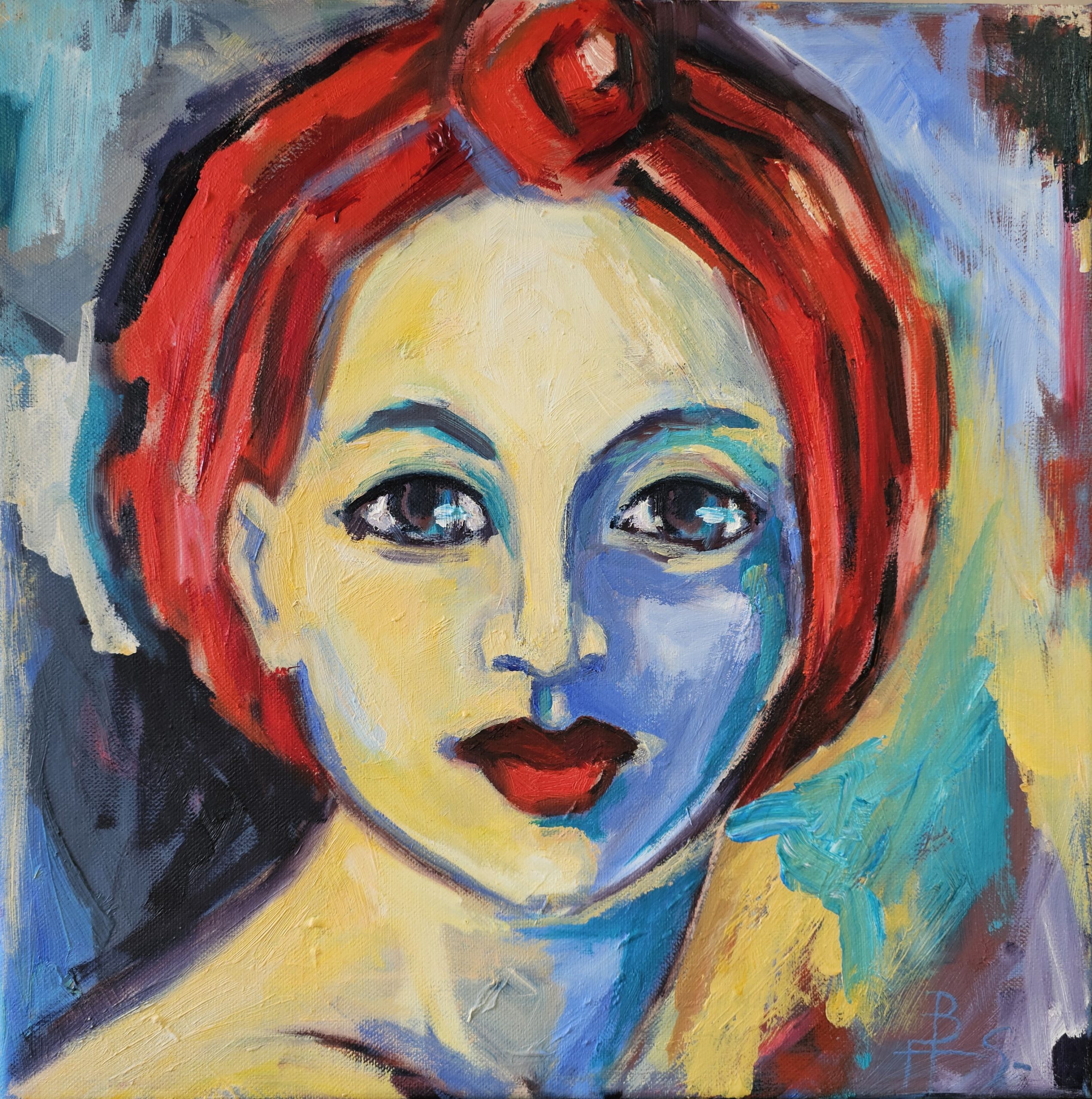 Frau_mit_rotem_Turban,_Acryl_auf_LW,_40_x_40_cm,_129_€[1]